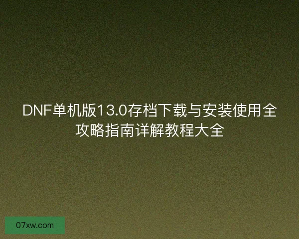 DNF单机版13.0存档下载与安装使用全攻略指南详解教程大全